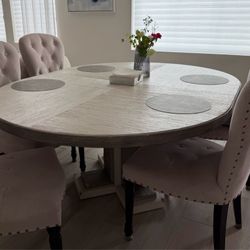 Elegant Extendable Oval Dining Table Set – Light Wood Finish