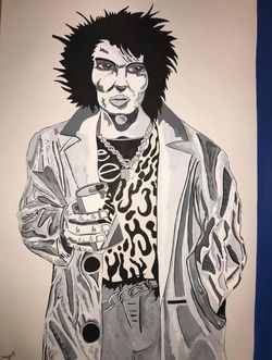 Original Black and White Acrylic Ink Portrait Drawing