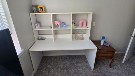 Large white desk with shelf
