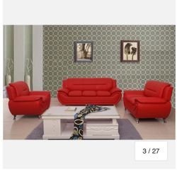 3 Pc Living Room Set (Red Leather)