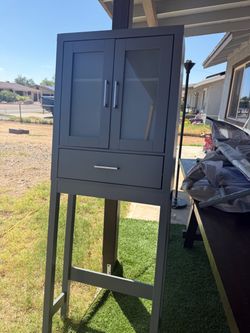 Gray Over-the-Toilet Storage Cabinet
