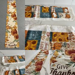 Fall Decor Long Table Runner And Two Kitchen  Towels Bundle Deal 