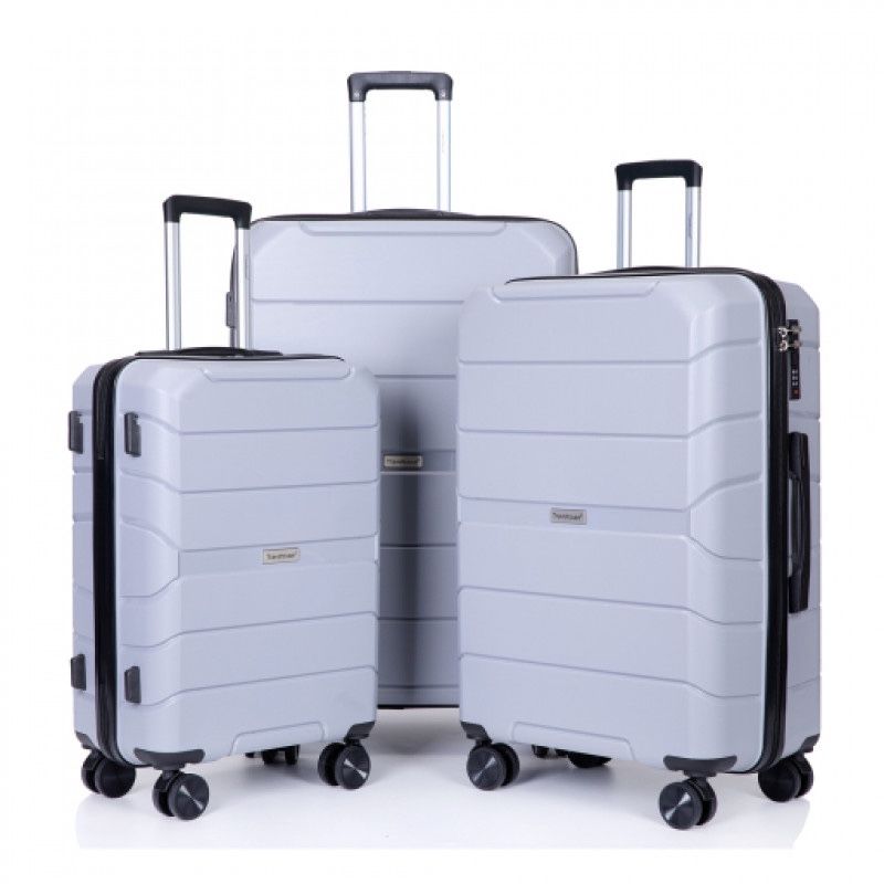 Hardshell Suitcase Spinner Wheel PP Luggage Lightweight Suitcase with TSA Lock,3-Piece Set (20/24/28) ,Silver