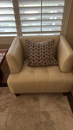 Cream Leather Accent Chair