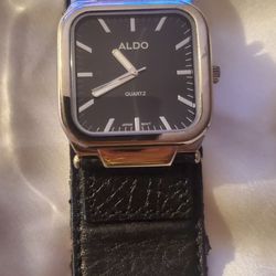 Aldo Unisex Watch - Black Leather Strap - 1.5" Wide - 6.5-8.25 Long