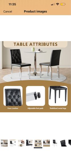 Black leather dining chairs with silver legs, 6 chairs