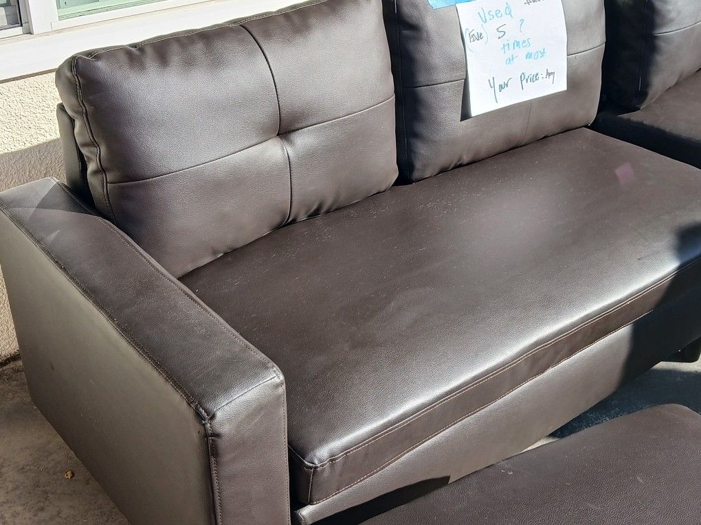 Lightweight Extended Leather Couch.  MINT CONDITION - Hardly Ever Used.  Extremely Light Faux Leather.