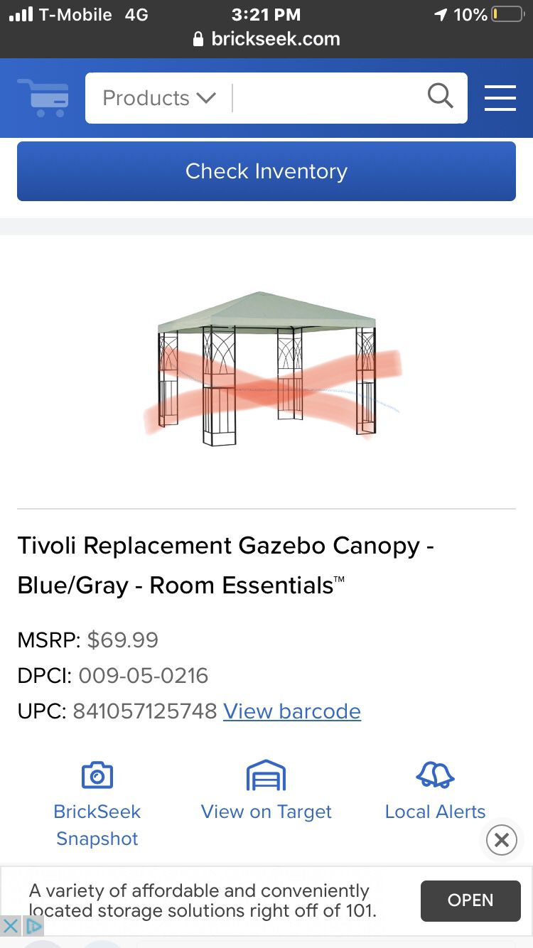 Tivoli Replacement Gazebo Canopy -Gray - Room Essentials