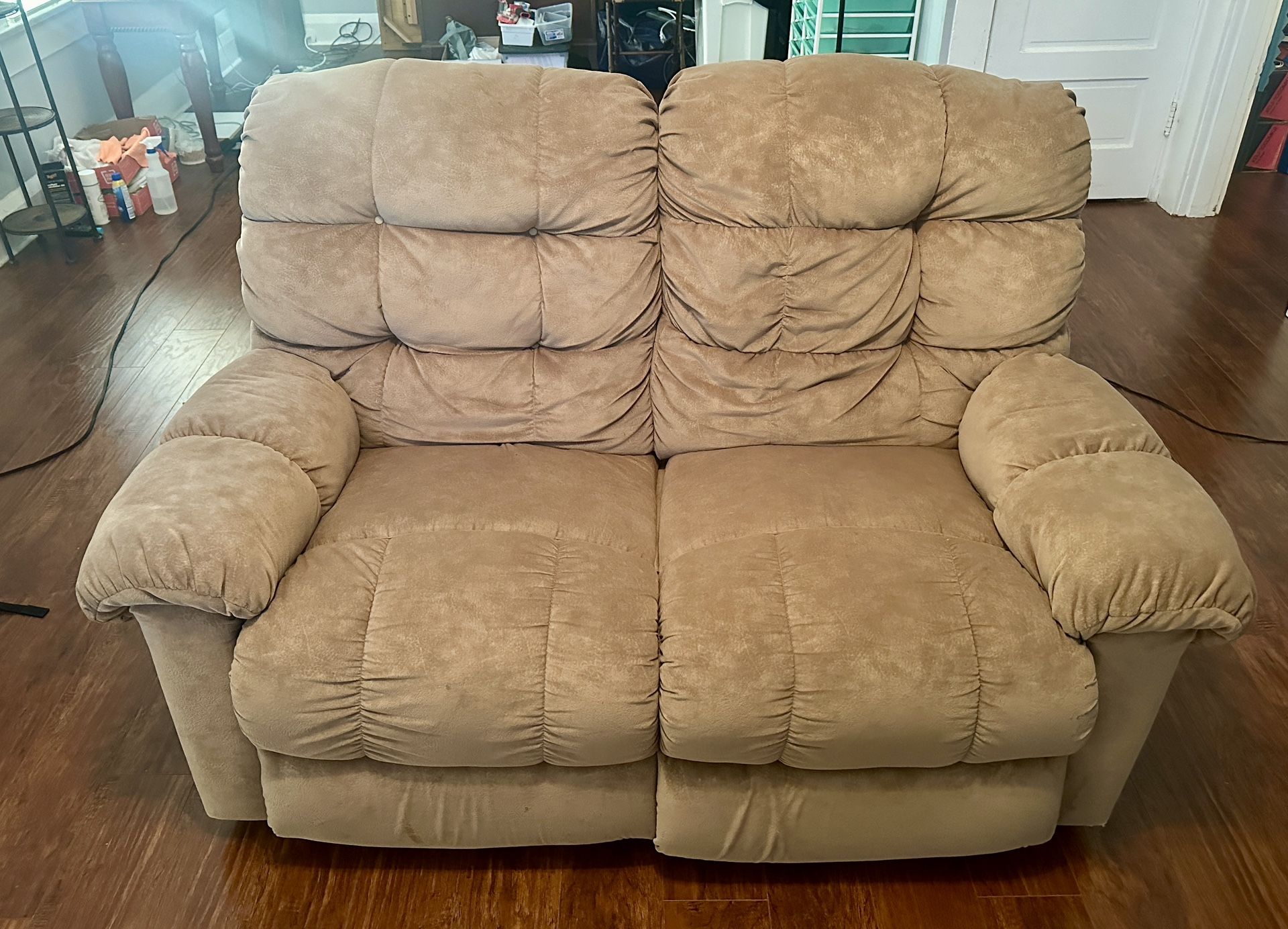 Beige Reclining Loveseat