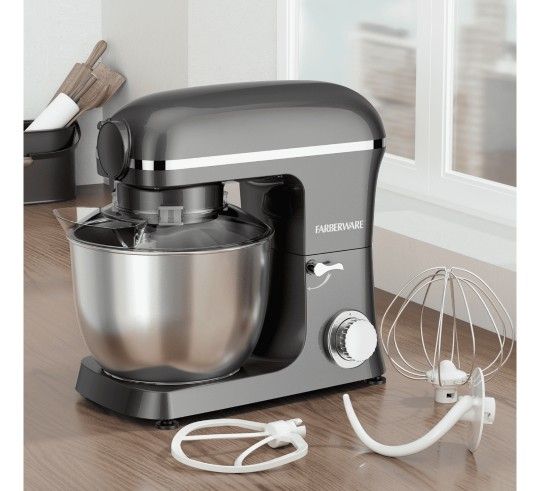 Farberware 5 Quart 600W 6-Speed Professional Stand Mixer with Beater, Dough Hook and Whisk-New