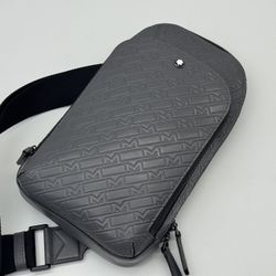 MONTBLANC M_GRAM GRAY LEATHER SLING BAG BACKPACK 100% GENUINE ~$1485