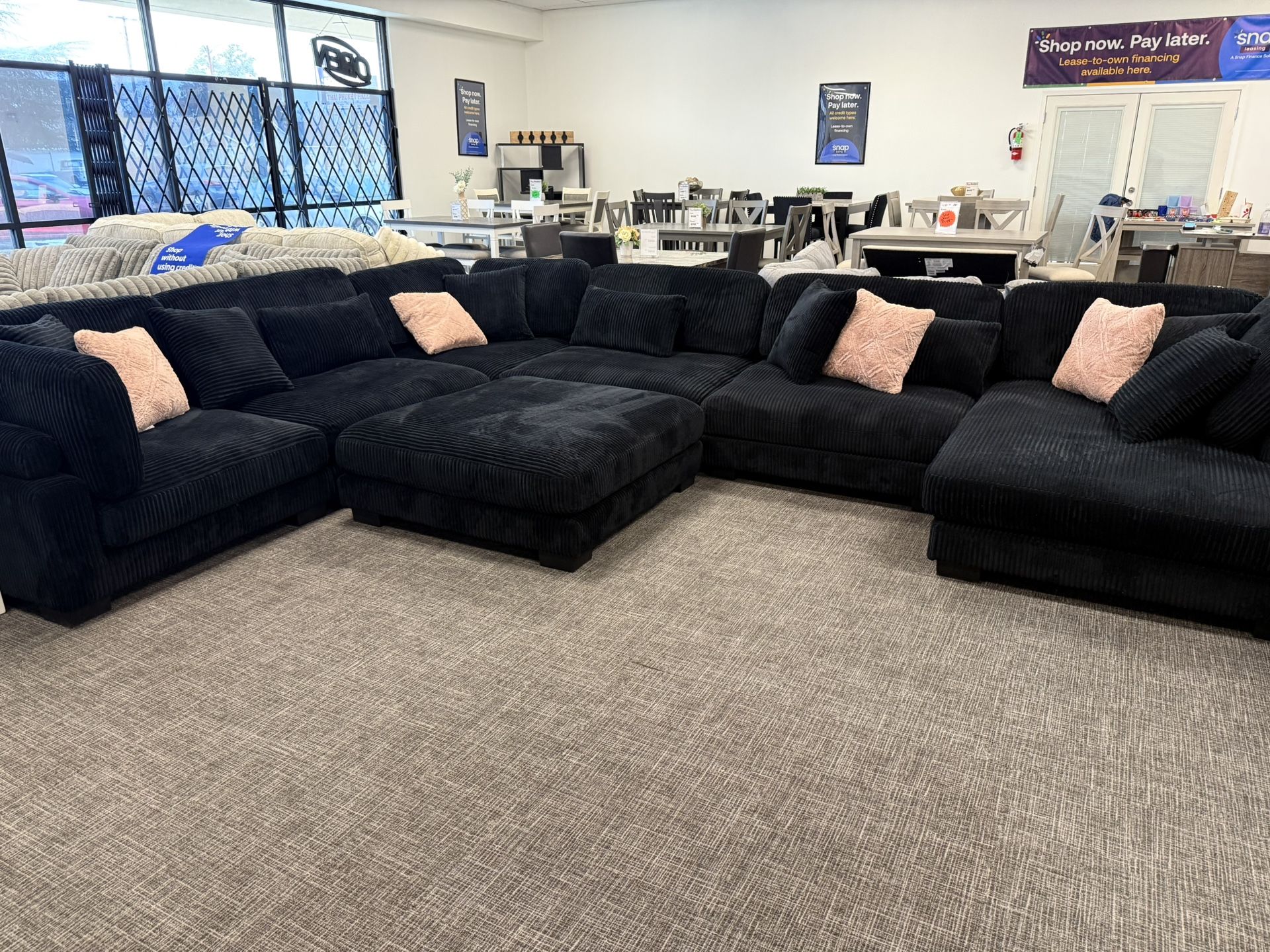 Black XL Corduroy Sofa Sectional Set - Free Delivery Anywhere