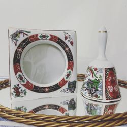 Vintage Imari Picture Frame and Dinner Bell Set
