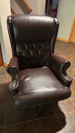 Dark Brown Leather Wingback Accent Chair