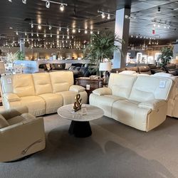 Beige Power Reclining Sofa And loveseat 