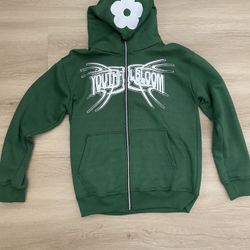 Green Full Zipup With Rhinestones And Flower Zip Tag