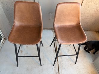 2 Brown leather barstools
