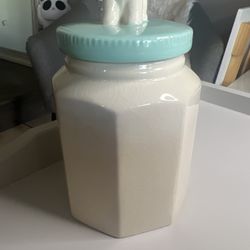 World Market Canister Teal And Off White Like New 