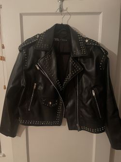 Zara Bedazzled Faux Leather Jacket 
