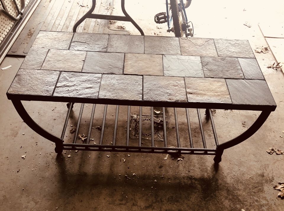 3 Matching Antigo Slate & Black Metal Tile Coffee Table & 2 End Tables (Removable tiles to create any pattern)