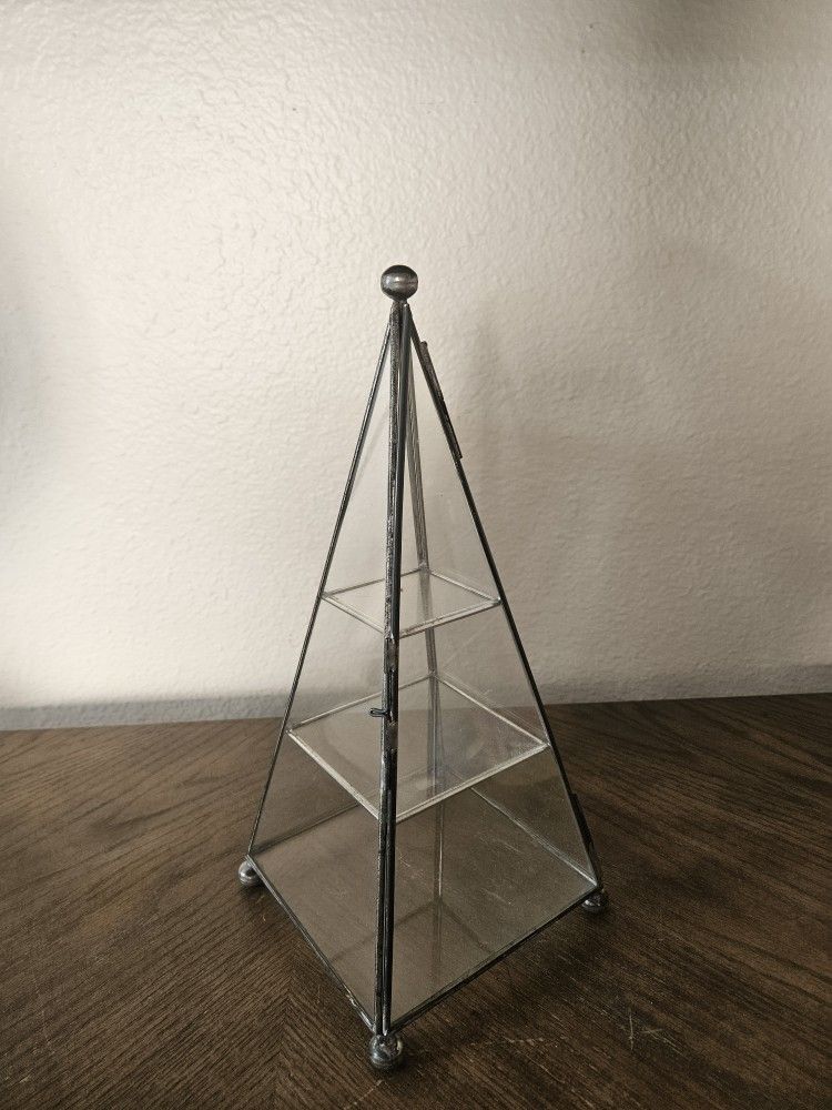 Vintage Triangle Glass Curio Cabinet Clear Glass Display MCM - 12.5” Tall
