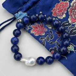 Lazuli Bracelet With Real Pearl
