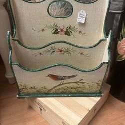 Magazine Holder, Wood Hand-Painted Vintage