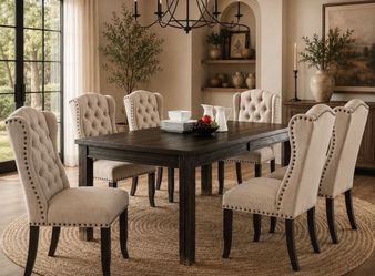 7-Piece Dining Table Set with Tufted Chairs