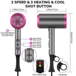 1800W Ionic Hair Dryer – Professional Blow Dryer with Diffuser & 2 Nozzles for Salon, Home, Travel,
