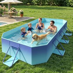 Foldable Swimming Pool, 114"×70"×19" Rigid Puncture-Proof, Kiddie Outdoor Backyard Garden Dog Pool Adults & Kids Pool
