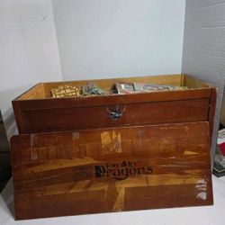 Lot Of MEGA BLOKS Incomplete Set Figures And Accessories With Large Wood Box. 