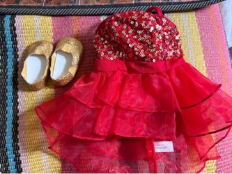 American Girl Sparkly Jazz Outfit Dress Gold Shoes 18” Doll Red Sequin AG