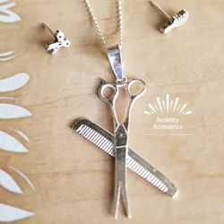 Sterling Silver 925 Necklace And Earrings Hair Stylists Set Design