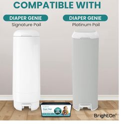 Diaper Pail Refill Bags Compatible with Genie Easy Roll Signature Diaper Pails, 3-Pack (90 Bags)