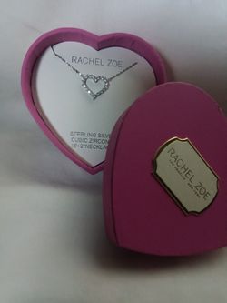 RACHEL ZOE  925 Sterling Silver Necklace With Diamond Heart 