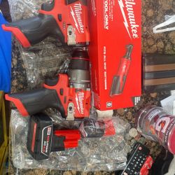 Milwaukee M12 3/8 Ratchet Drill, And Impact Battery 4.0-2.0 I Am Charger
