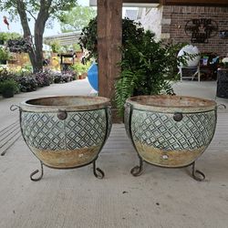 Turquoise Diamond Clay Pots, Planters, Plants. Pottery,  Talavera $60 cada una