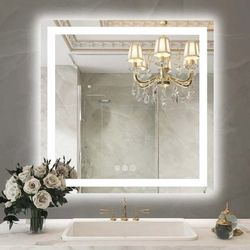 36" x 36"Dokes Frameless Anti-Fog LED Lighted Dimmable Wall Mounted Bathroom Vanity Mirror
