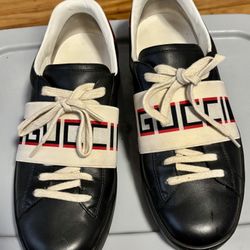 Gucci Stripe Ace Black Stripe Leather Sneaker Sz 8.5