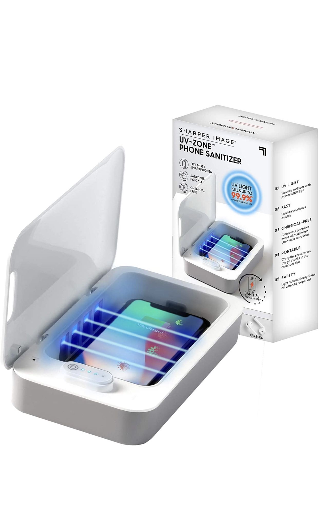 UV zone phone sanitizer by sharper image sanitizer and kill bacteria on smartphones