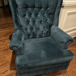 Custom Rocking Teal Velvet Armchair