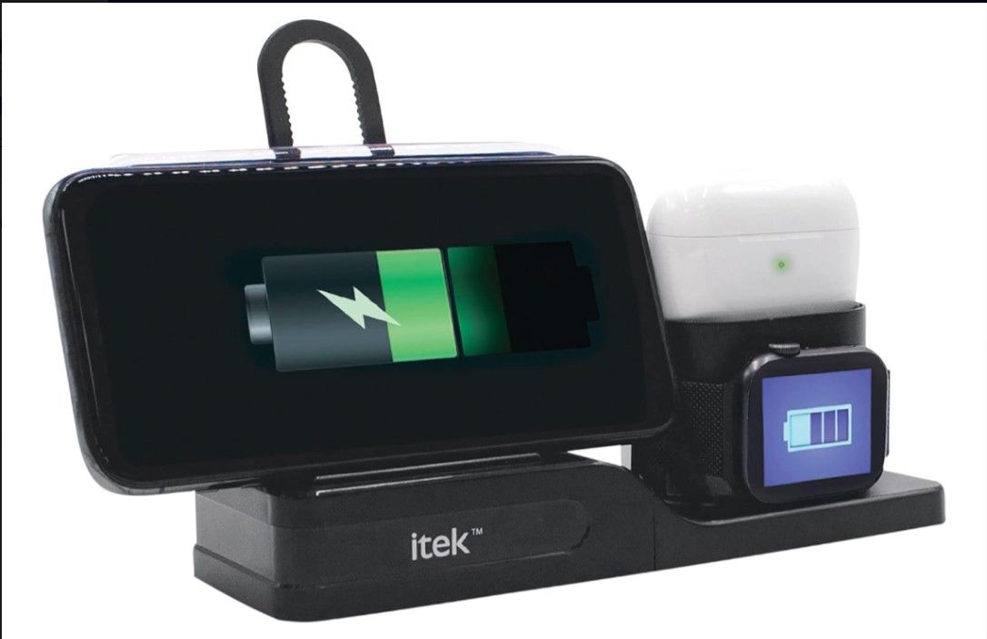 iTrek 3-in-1 Qi Wireless Charging Stand with USB-C Cable – Black !!!!