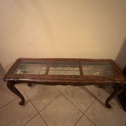 Solid Wood Console / Sofa Table w/ Glass Top – Heavy & High Quality