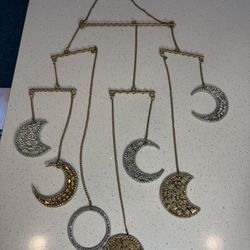 Vintage Celestial Moon Wall Hanging – Boho Brass & Mosaic Glass Decor