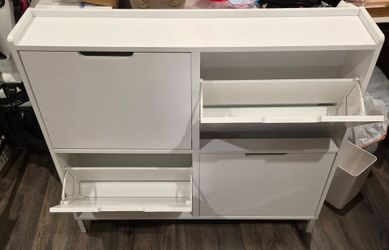 White Shoe Storage Cabinet with 4 Flip Drawers, can fit 8 pairs