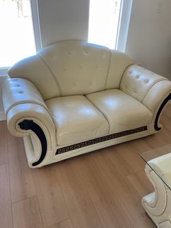 Versace-Style Cream Leather Loveseat