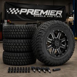 (4) Black Rhino Sierra 20x9 6x139.7 12mm Gloss Black with Milled Spoke Windows Wheel and Tire Combo Installed!