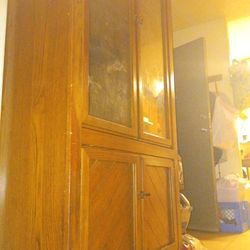 China Hutch Brown.W/Glass Shelves Bottom Storage