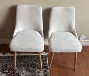 Pair of Cream Upholstered Mid-Century Modern Dining Chairs