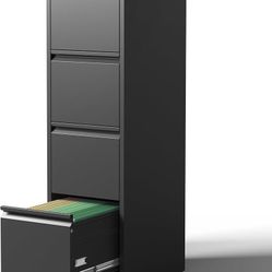 4 Drawer File Cabinet for Home Office, Vertical File Cabinet with Lock, Locking File Cabinet Hanging Files for A4/ Legal/Letter, Require Assembly, Bla